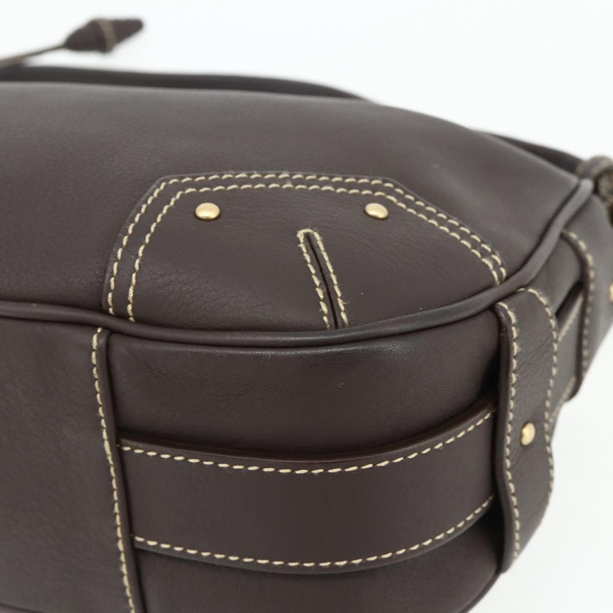 BALLY Shoulder Bag Leather Brown Gold Auth 178289A
