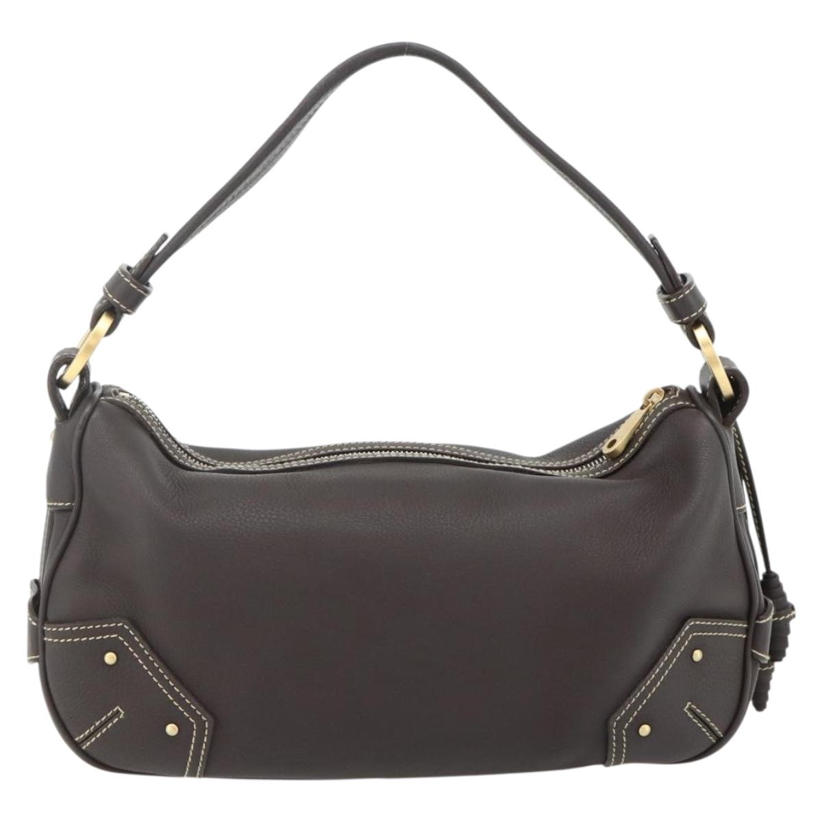 BALLY Shoulder Bag Leather Brown Gold Auth 178289A