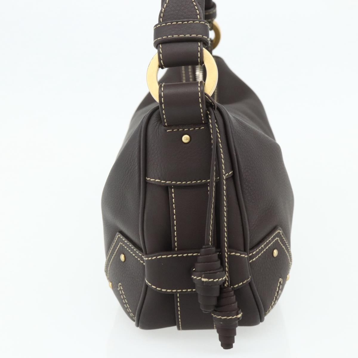 BALLY Shoulder Bag Leather Brown Gold Auth 178289A