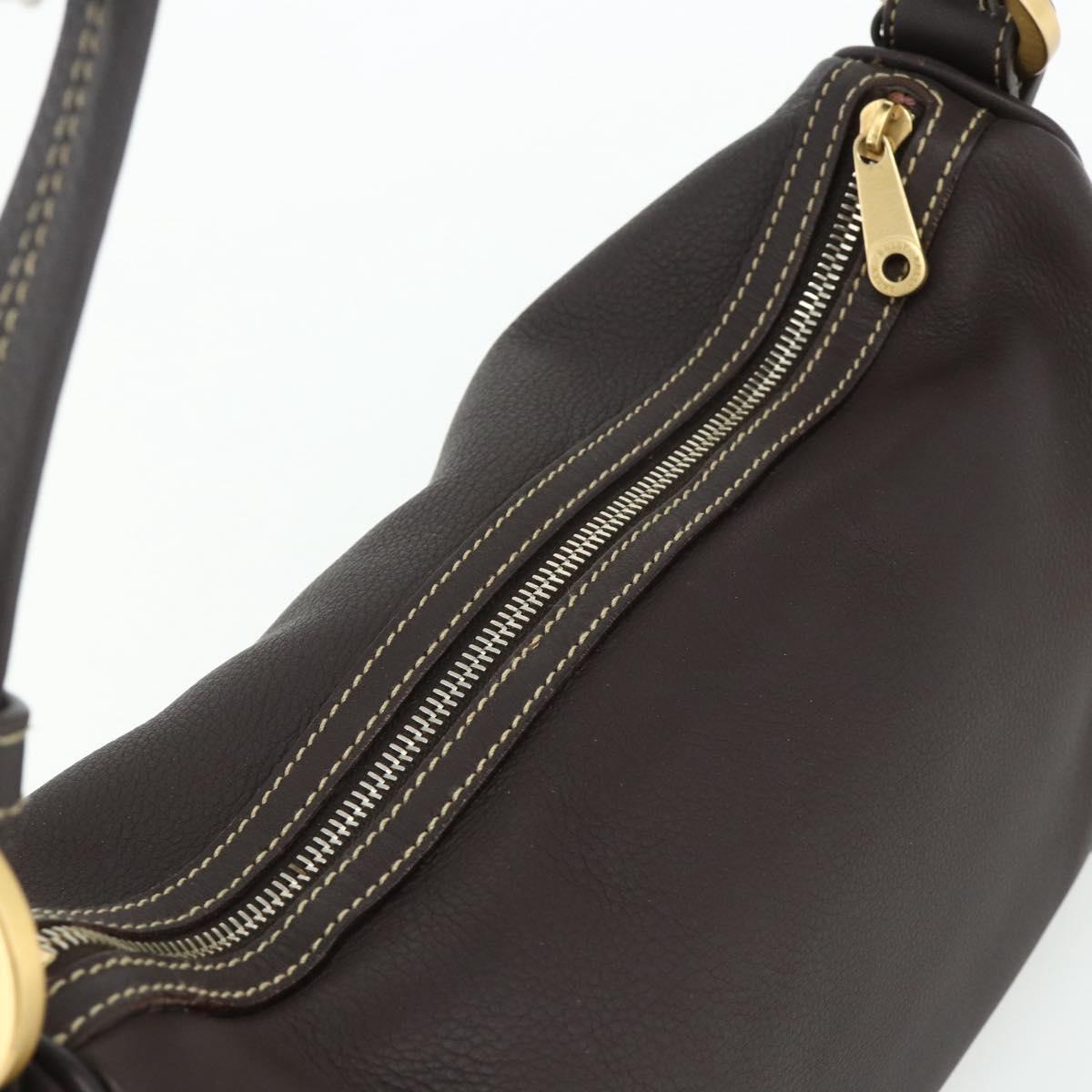 BALLY Shoulder Bag Leather Brown Gold Auth 178289A