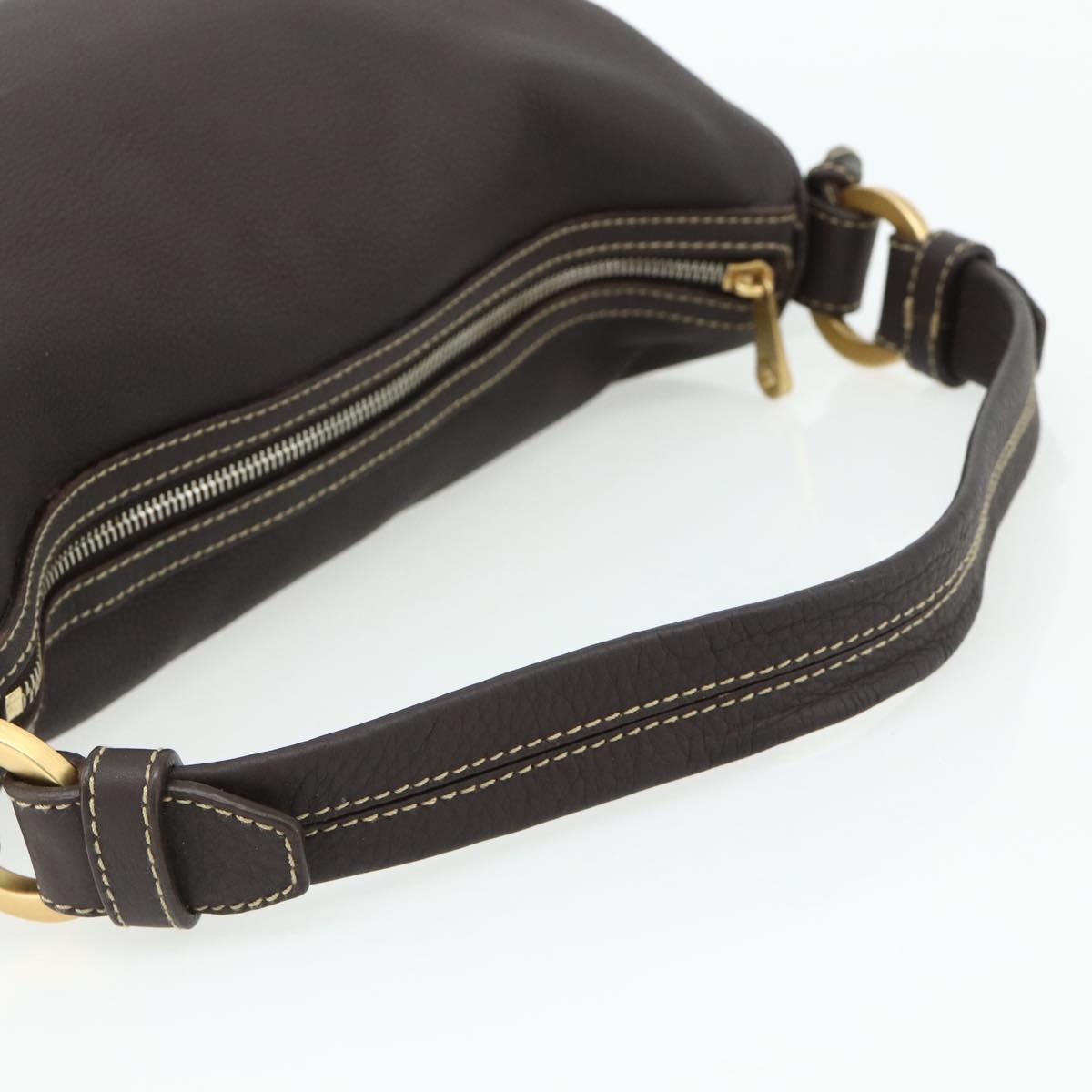 BALLY Shoulder Bag Leather Brown Gold Auth 178289A
