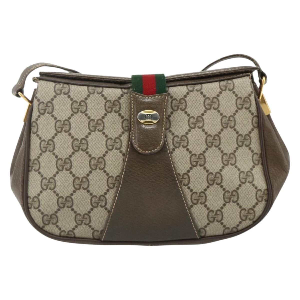 GUCCI Web Sherry Line GG Supreme Bag PVC Beige Gold 66 02 024 Auth 178292