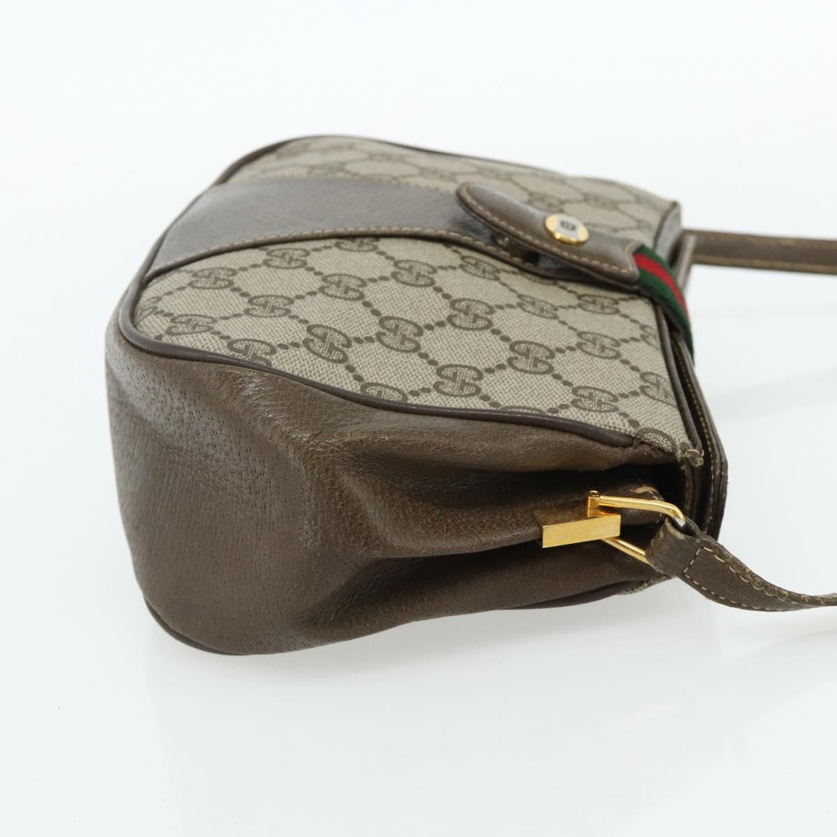 GUCCI Web Sherry Line GG Supreme Bag PVC Beige Gold 66 02 024 Auth 178292