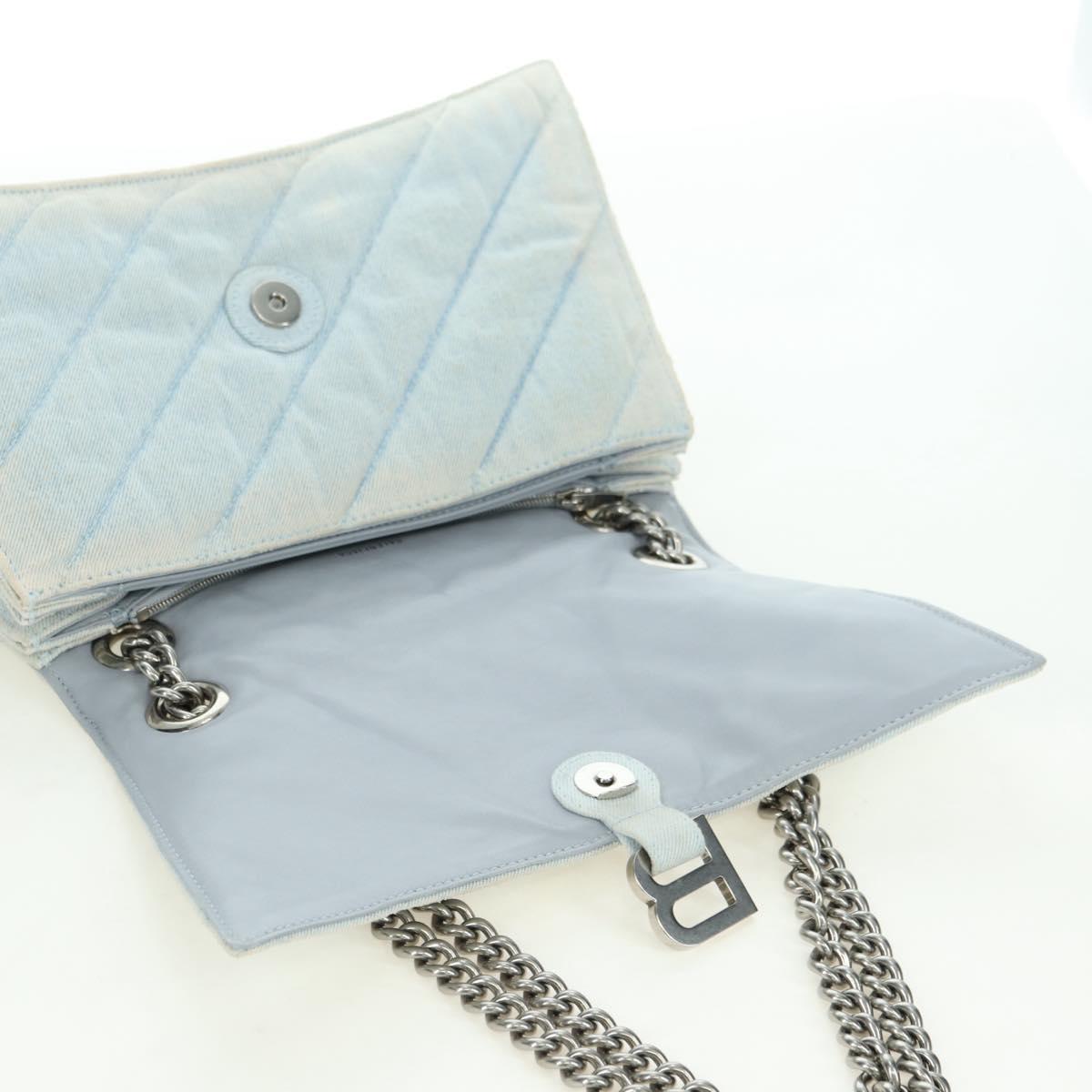 BALENCIAGA Chain Crash Shoulder Bag Denim Blue Silver 716393 Auth 178295SAM