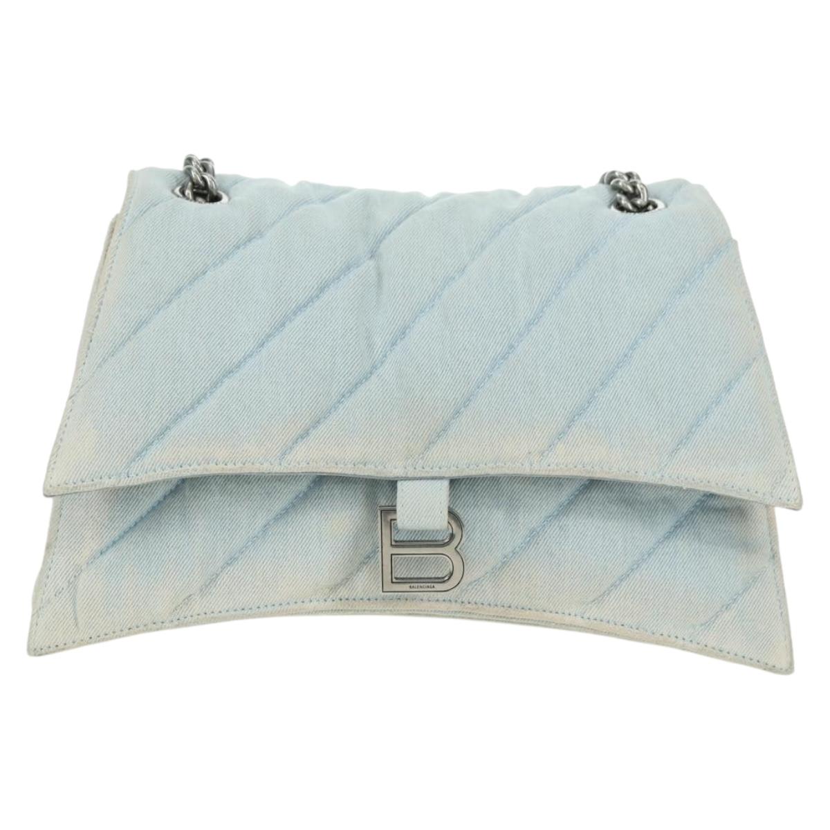 BALENCIAGA Chain Crash Shoulder Bag Denim Blue Silver 716393 Auth 178295SAM