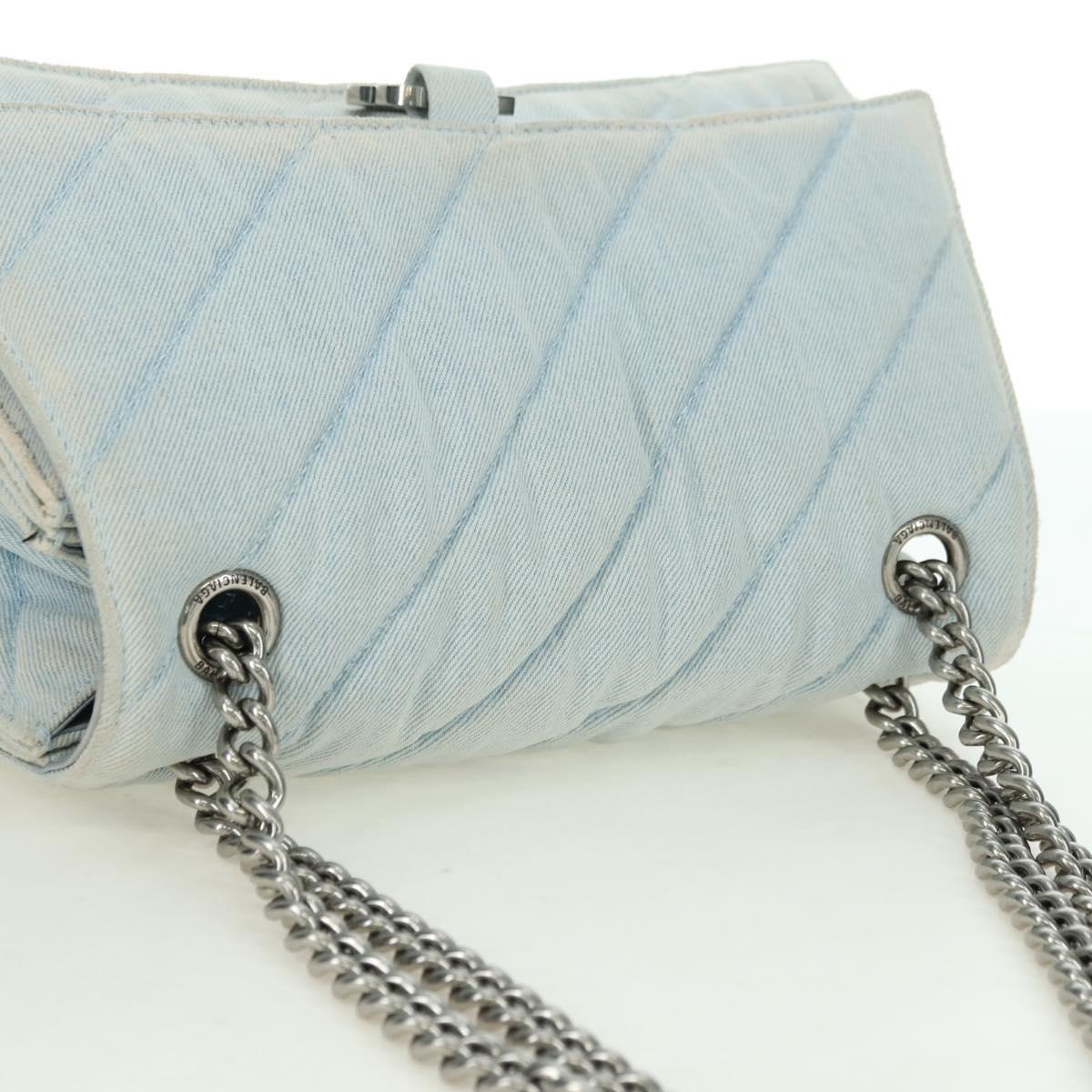 BALENCIAGA Chain Crash Shoulder Bag Denim Blue Silver 716393 Auth 178295SAM