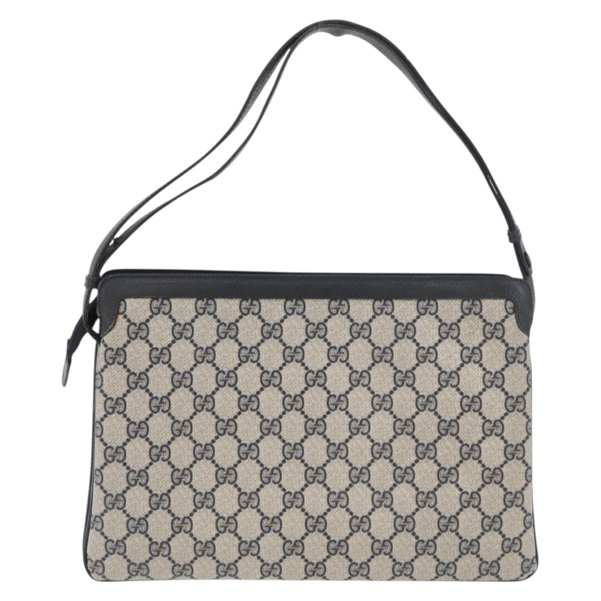 GUCCI GG Supreme Sherry Line Shoulder Bag PVC Navy Gold 14 02 013 Auth 178297