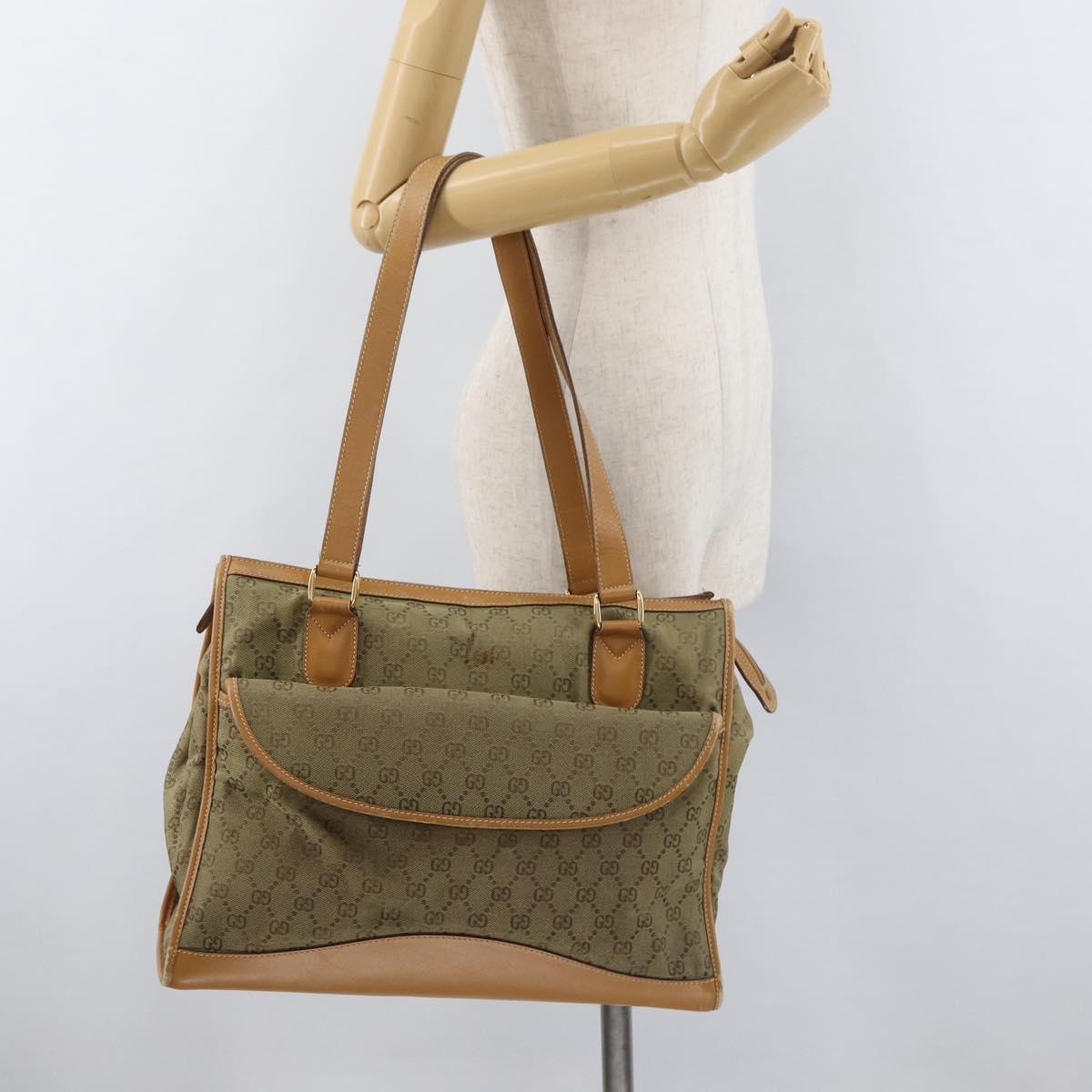 GUCCI GG Canvas Tote Bag Khaki Gold Auth 178301