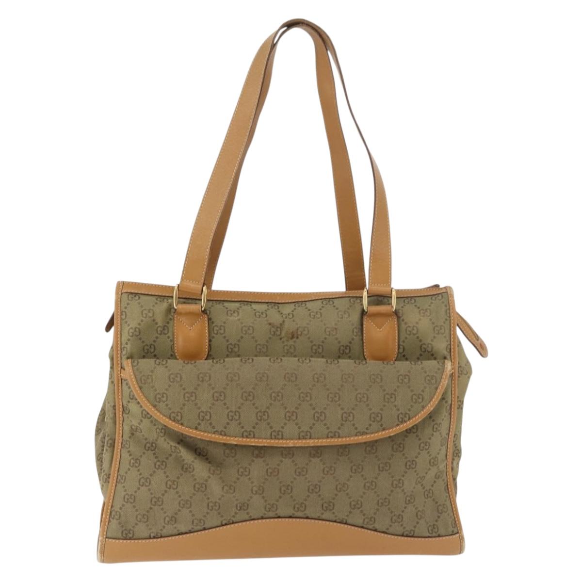 GUCCI GG Canvas Tote Bag Khaki Gold Auth 178301