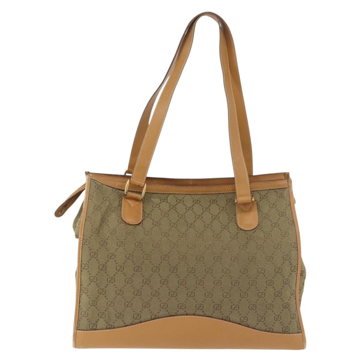 GUCCI GG Canvas Tote Bag Khaki Gold Auth 178301