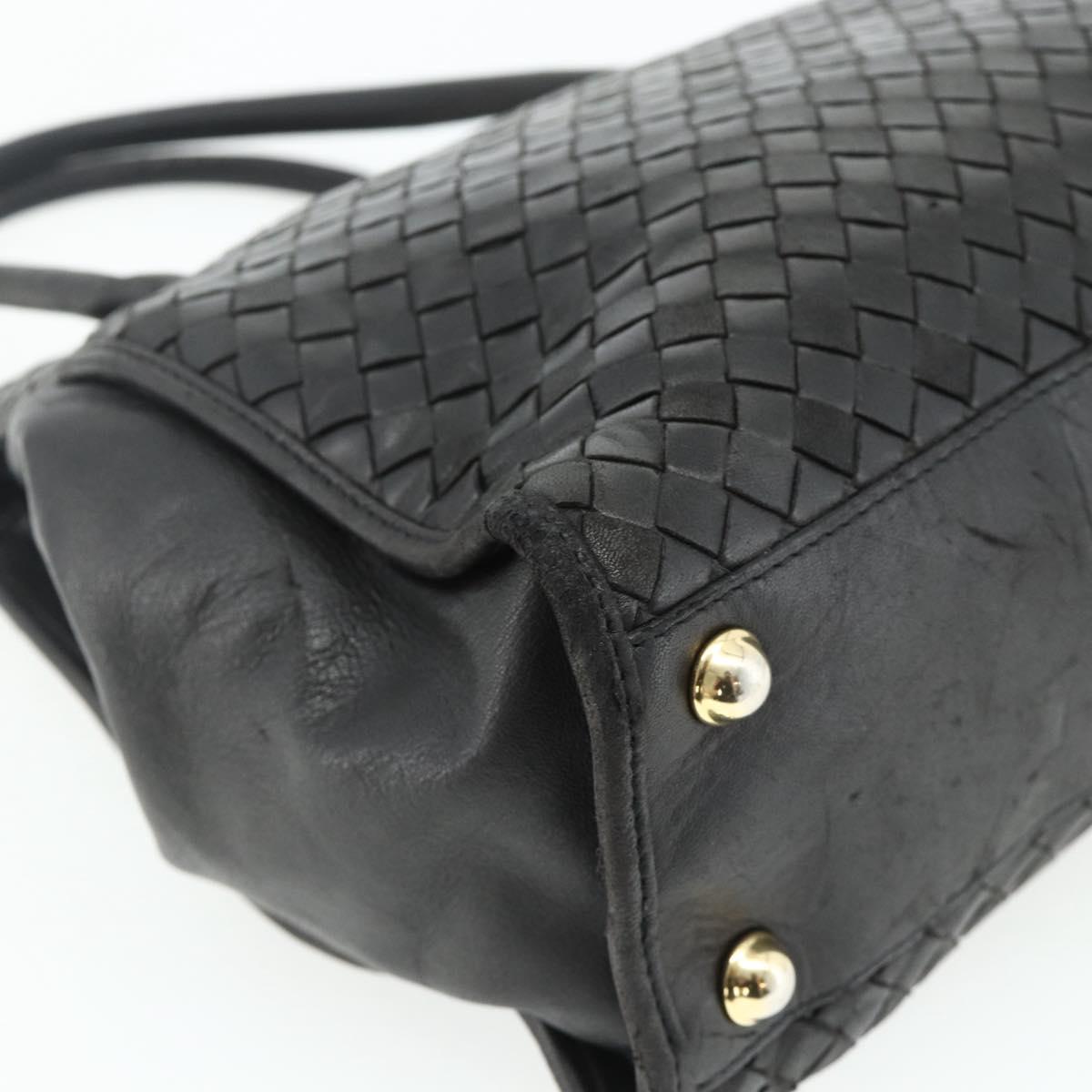 BOTTEGA VENETA INTRECCIATO Hand Bag Leather Black Gold Auth 178302