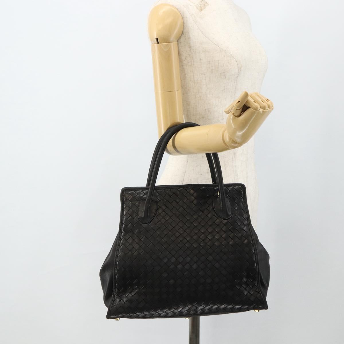 BOTTEGA VENETA INTRECCIATO Hand Bag Leather Black Gold Auth 178302