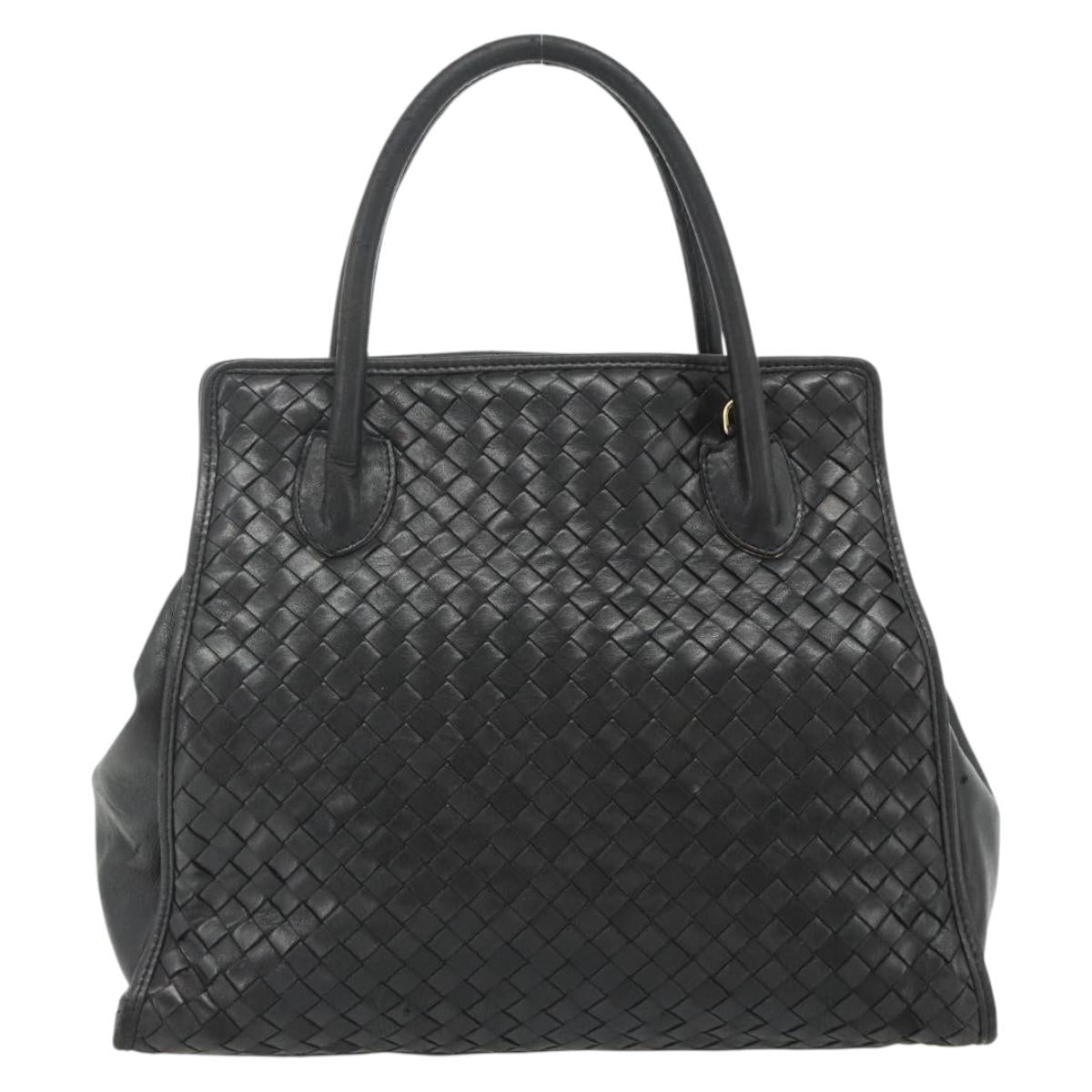 BOTTEGA VENETA INTRECCIATO Hand Bag Leather Black Gold Auth 178302