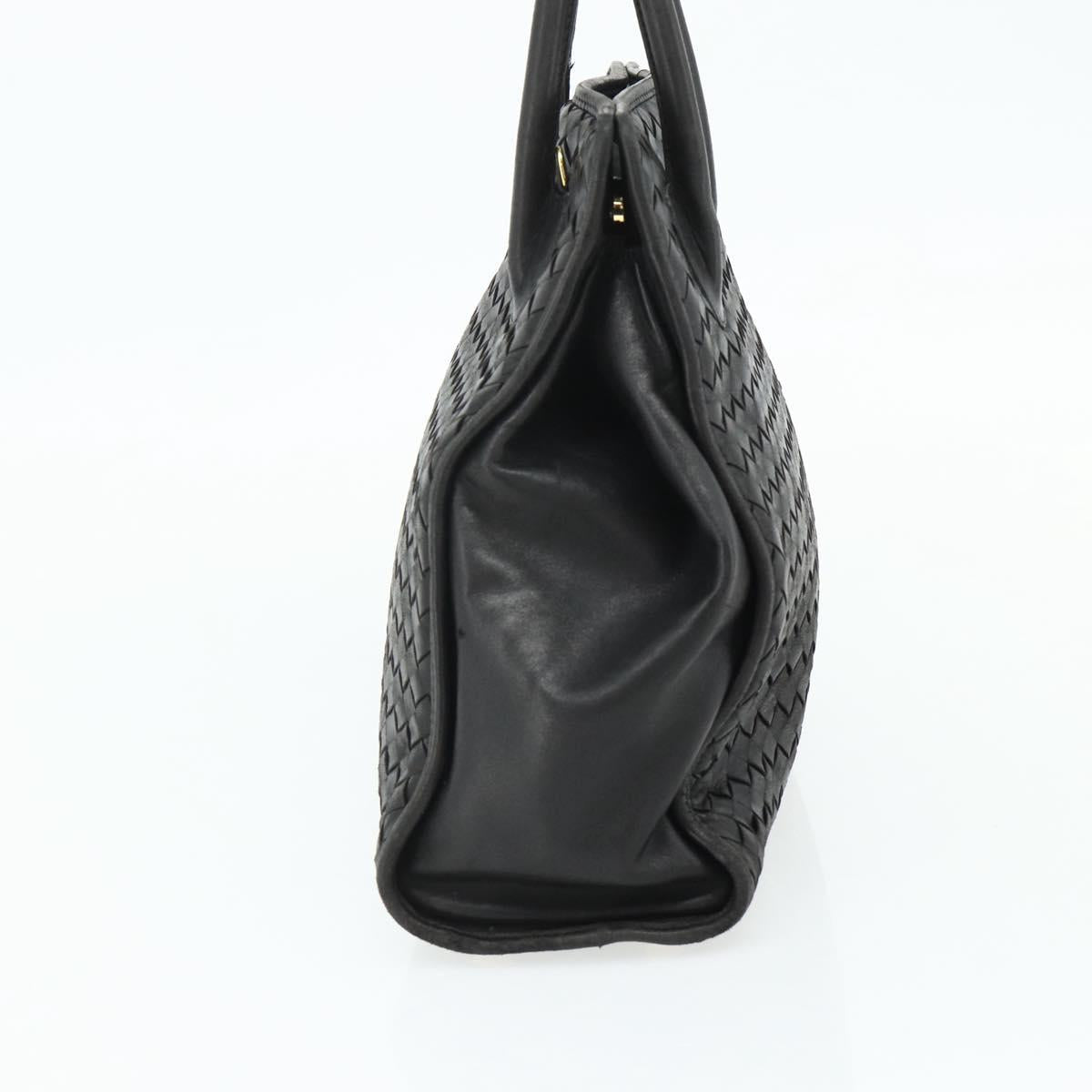 BOTTEGA VENETA INTRECCIATO Hand Bag Leather Black Gold Auth 178302