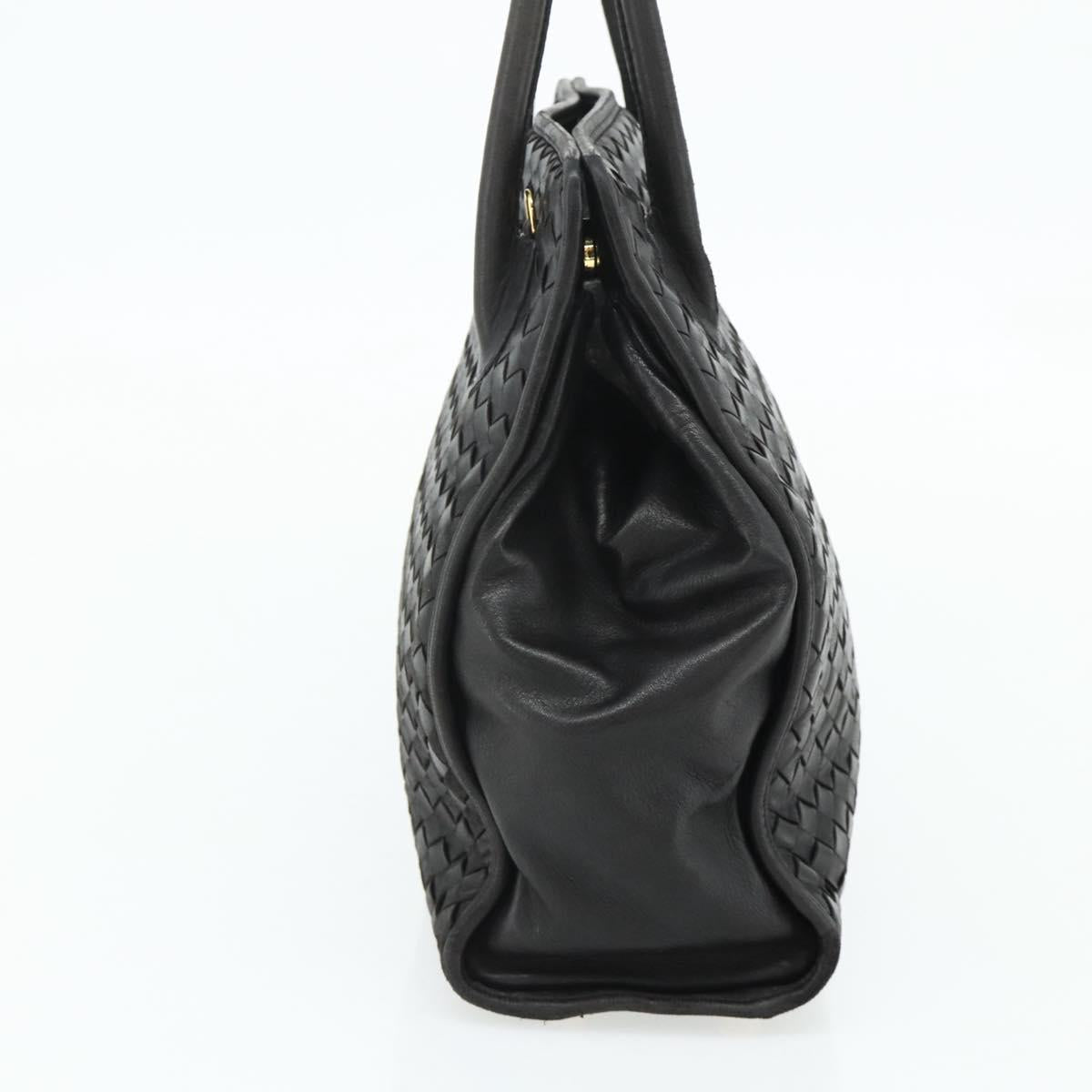 BOTTEGA VENETA INTRECCIATO Hand Bag Leather Black Gold Auth 178302