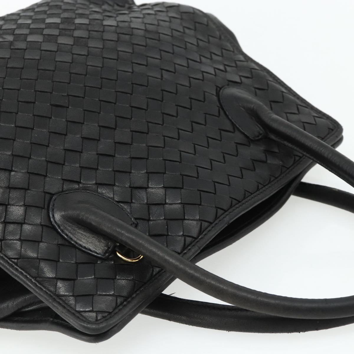 BOTTEGA VENETA INTRECCIATO Hand Bag Leather Black Gold Auth 178302