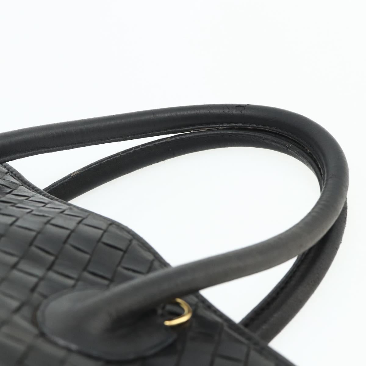 BOTTEGA VENETA INTRECCIATO Hand Bag Leather Black Gold Auth 178302