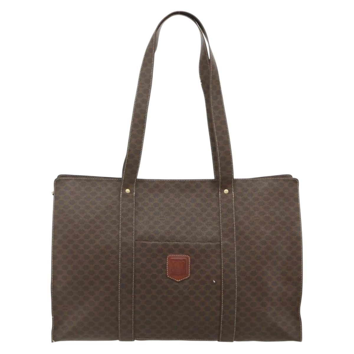 CELINE Macadam Canvas Tote Bag PVC Leather Brown Gold Auth 178303