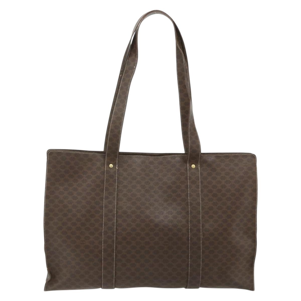 CELINE Macadam Canvas Tote Bag PVC Leather Brown Gold Auth 178303