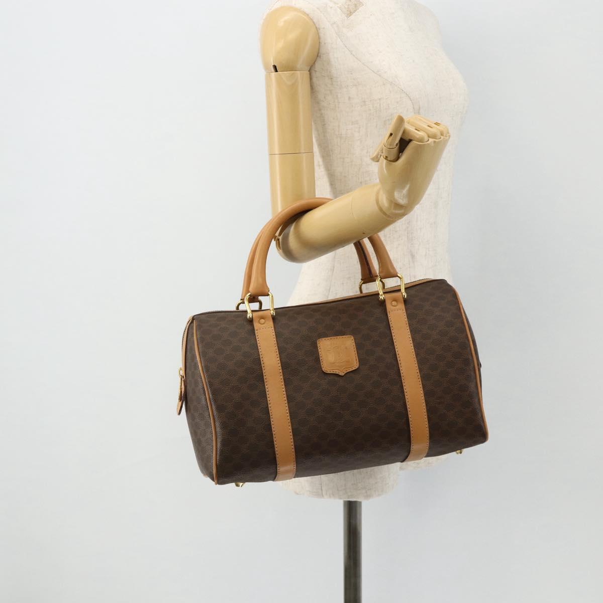 CELINE Macadam Canvas Hand Bag PVC Leather Brown Gold Auth 178304A