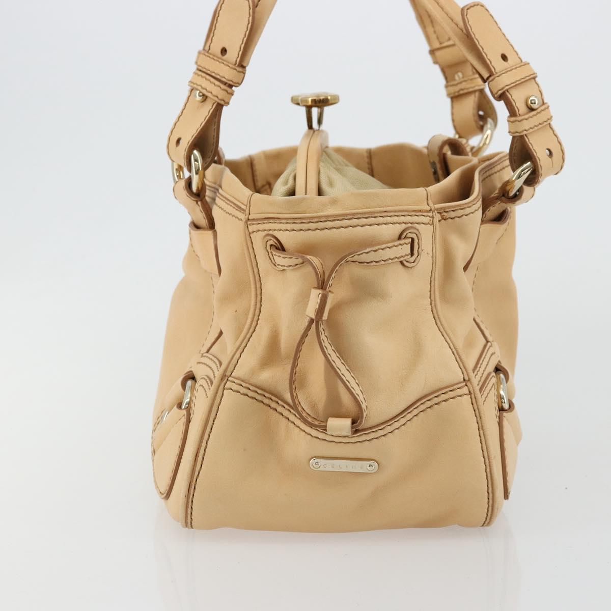 CELINE Hand Bag Leather Beige Gold Auth 178305A