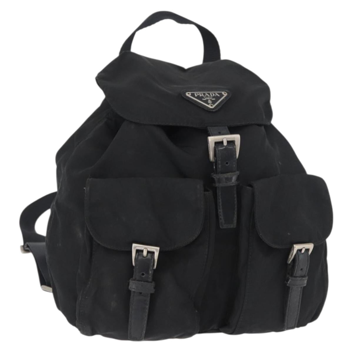 PRADA Backpack Nylon Black Silver Auth 178309