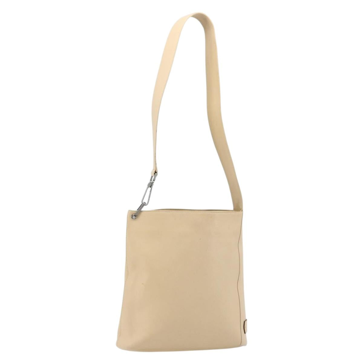 GUCCI Shoulder Bag Leather Beige Silver 91761 Auth 178313