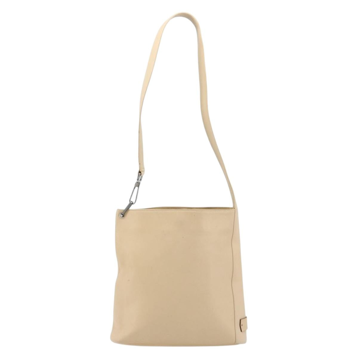 GUCCI Shoulder Bag Leather Beige Silver 91761 Auth 178313