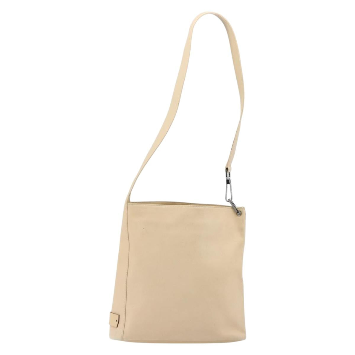 GUCCI Shoulder Bag Leather Beige Silver 91761 Auth 178313