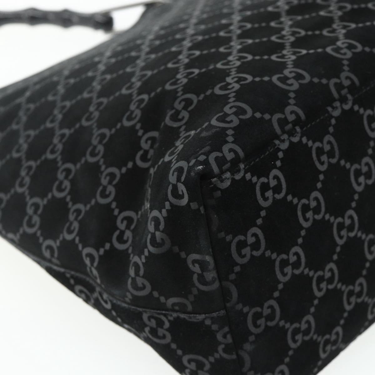 GUCCI Bamboo GG Canvas Shoulder Bag Suede Black Silver 001 3006 Auth 178314