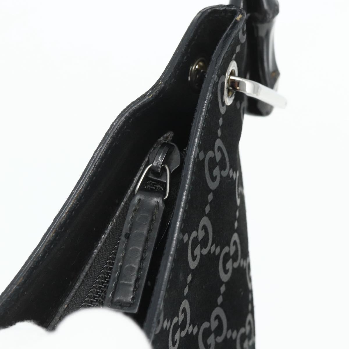 GUCCI Bamboo GG Canvas Shoulder Bag Suede Black Silver 001 3006 Auth 178314