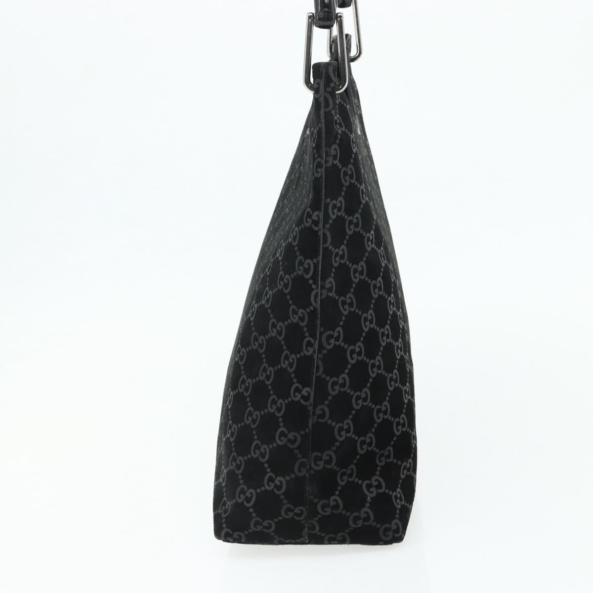 GUCCI Bamboo GG Canvas Shoulder Bag Suede Black Silver 001 3006 Auth 178314