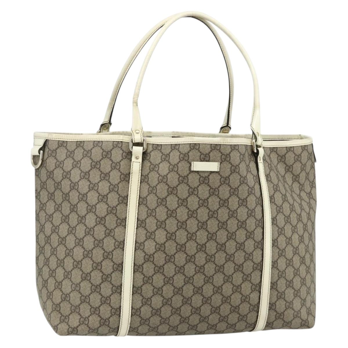 GUCCI GG Supreme Tote Bag PVC Beige Silver 197954 Auth 178317