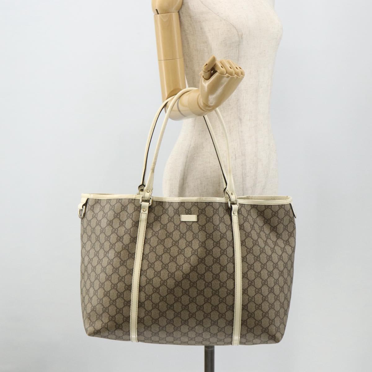 GUCCI GG Supreme Tote Bag PVC Beige Silver 197954 Auth 178317