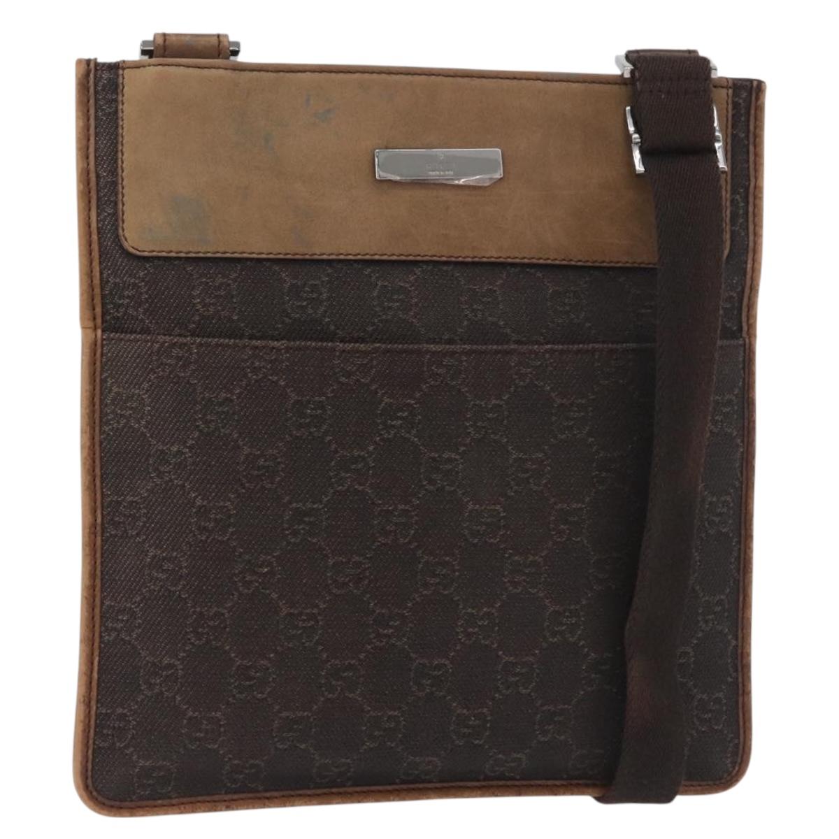 GUCCI GG Canvas Shoulder Bag Dark Brown Silver 27639 Auth 178318A