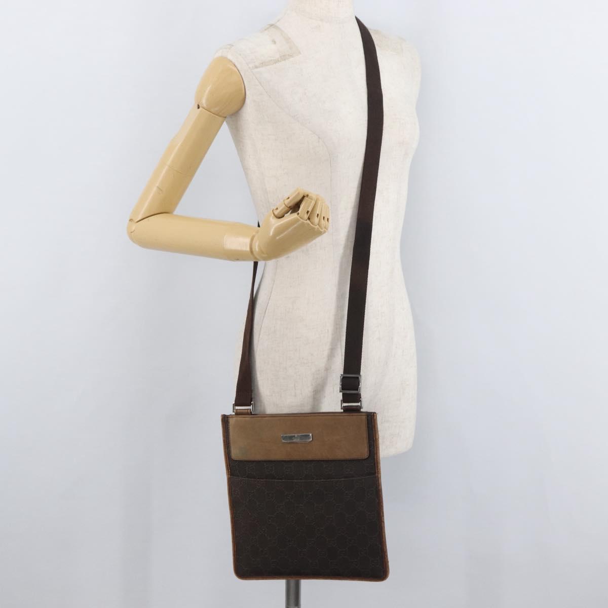 GUCCI GG Canvas Shoulder Bag Dark Brown Silver 27639 Auth 178318A