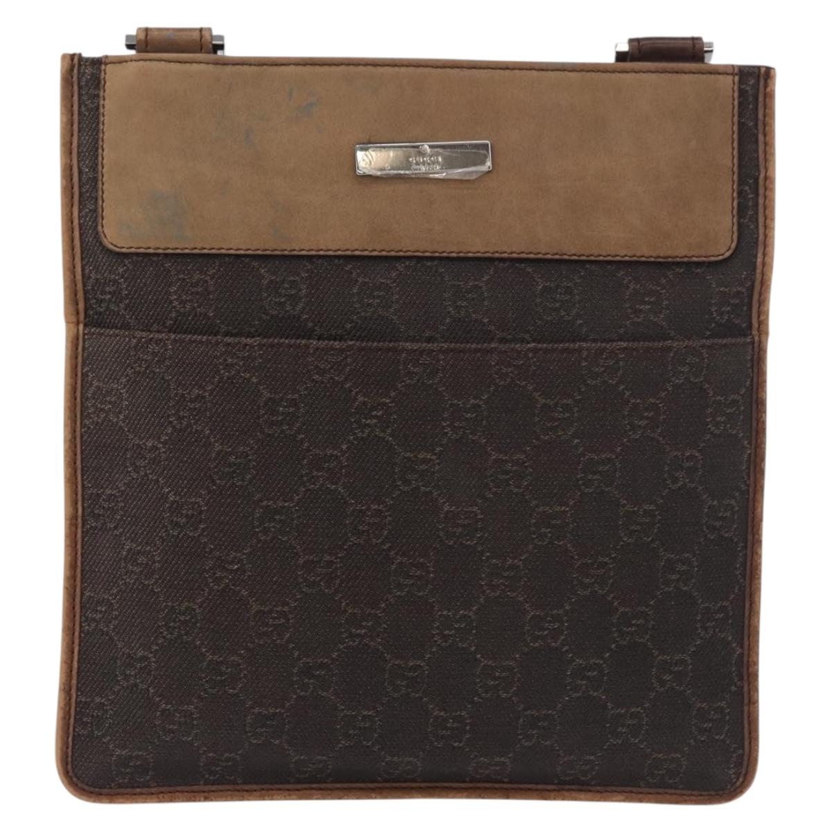 GUCCI GG Canvas Shoulder Bag Dark Brown Silver 27639 Auth 178318A