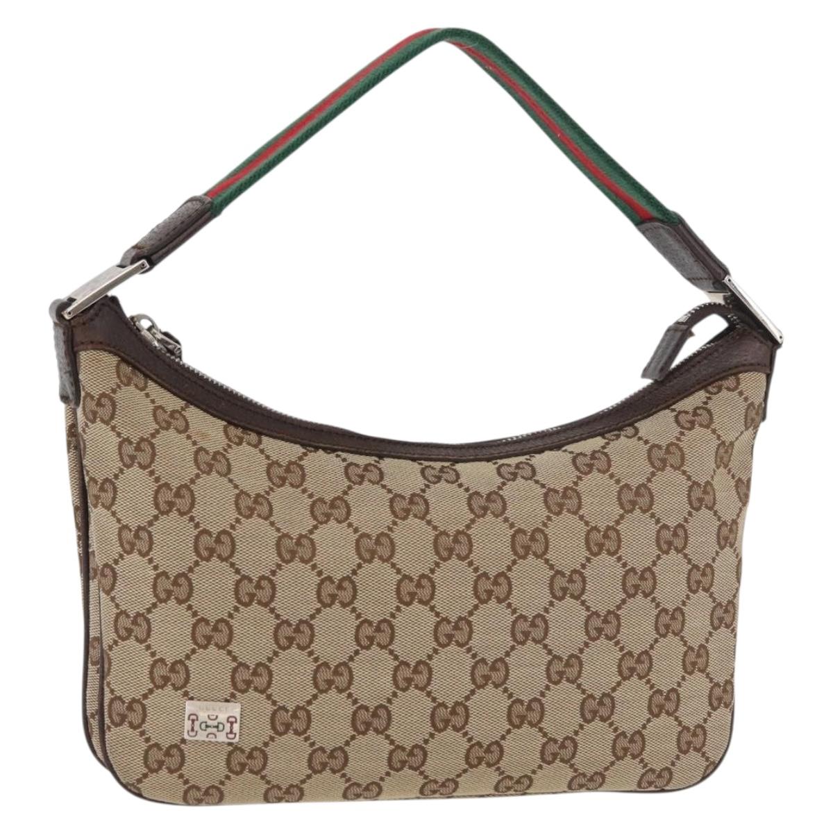 GUCCI GG Canvas Web Sherry Line Shoulder Bag Beige Silver 145812 Auth 178330A