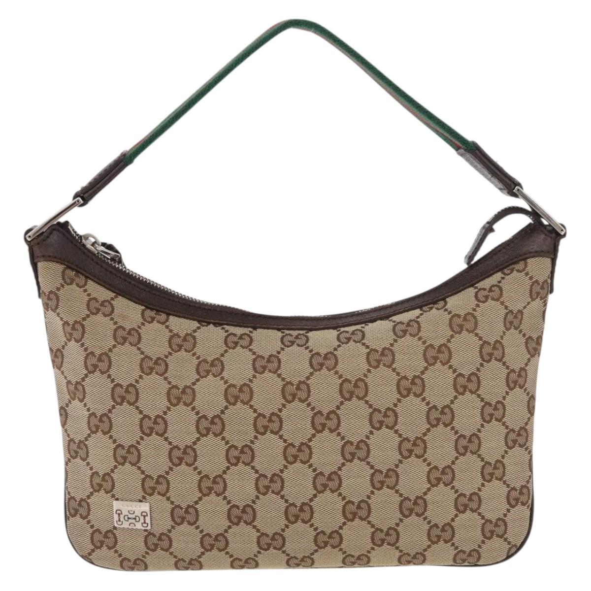 GUCCI GG Canvas Web Sherry Line Shoulder Bag Beige Silver 145812 Auth 178330A