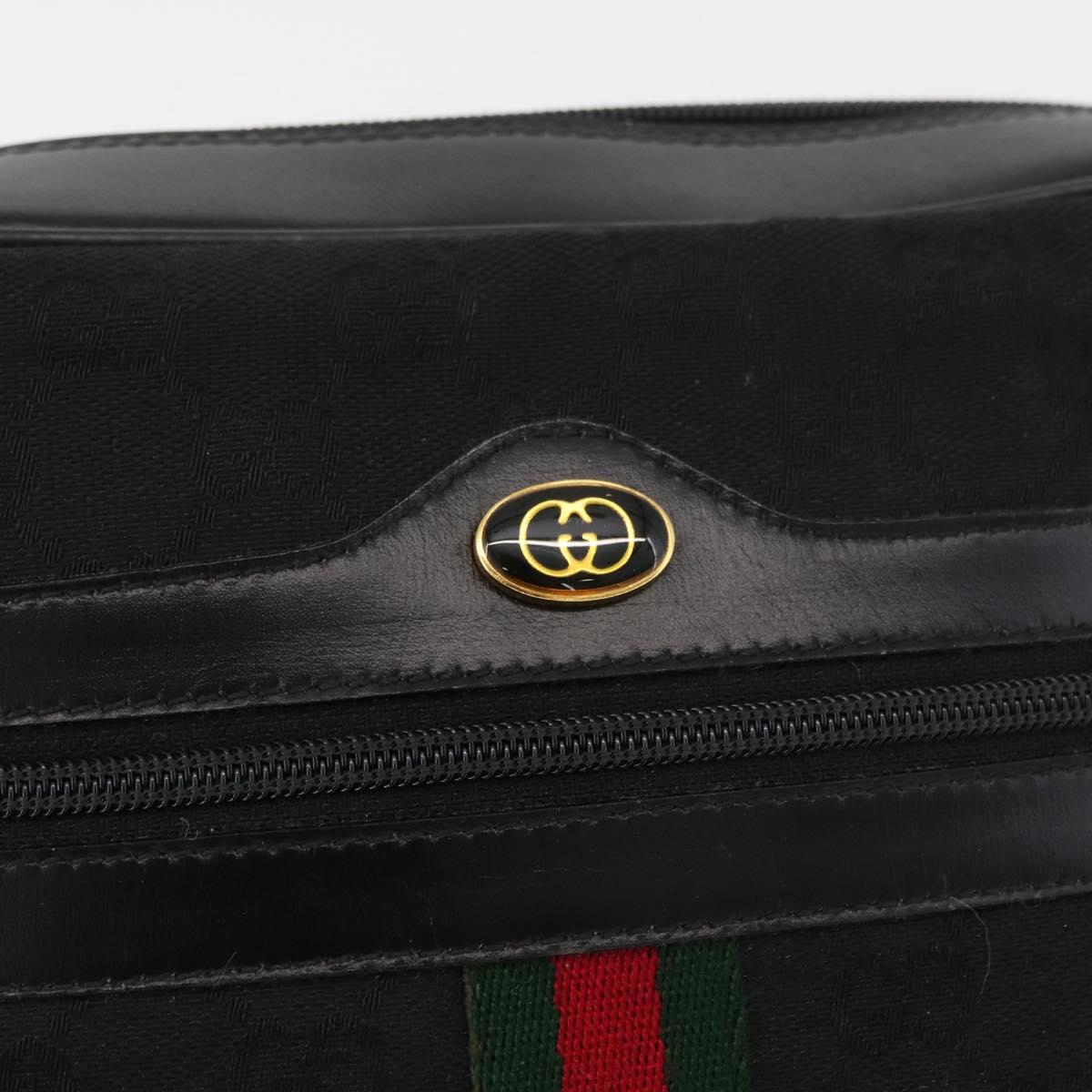 GUCCI GG Canvas Web Sherry Line Shoulder Bag Black Gold 001 4071 5 Auth 178333A