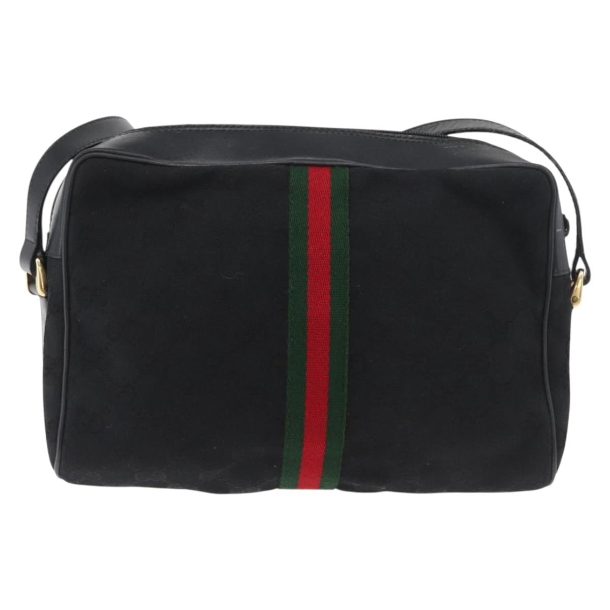 GUCCI GG Canvas Web Sherry Line Shoulder Bag Black Gold 001 4071 5 Auth 178333A