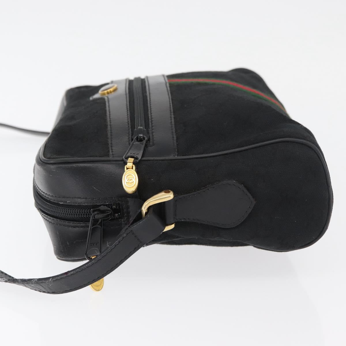 GUCCI GG Canvas Web Sherry Line Shoulder Bag Black Gold 001 4071 5 Auth 178333A