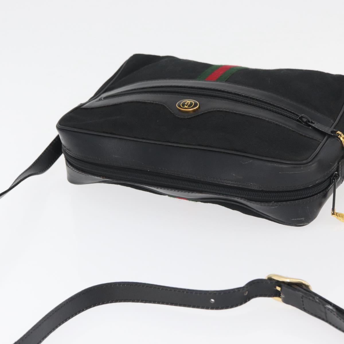 GUCCI GG Canvas Web Sherry Line Shoulder Bag Black Gold 001 4071 5 Auth 178333A