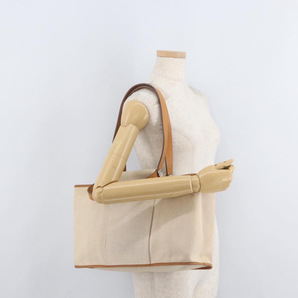 HERMES Cava Elan Shoulder Bag Canvas Leather Beige Brown Silver Auth 178335