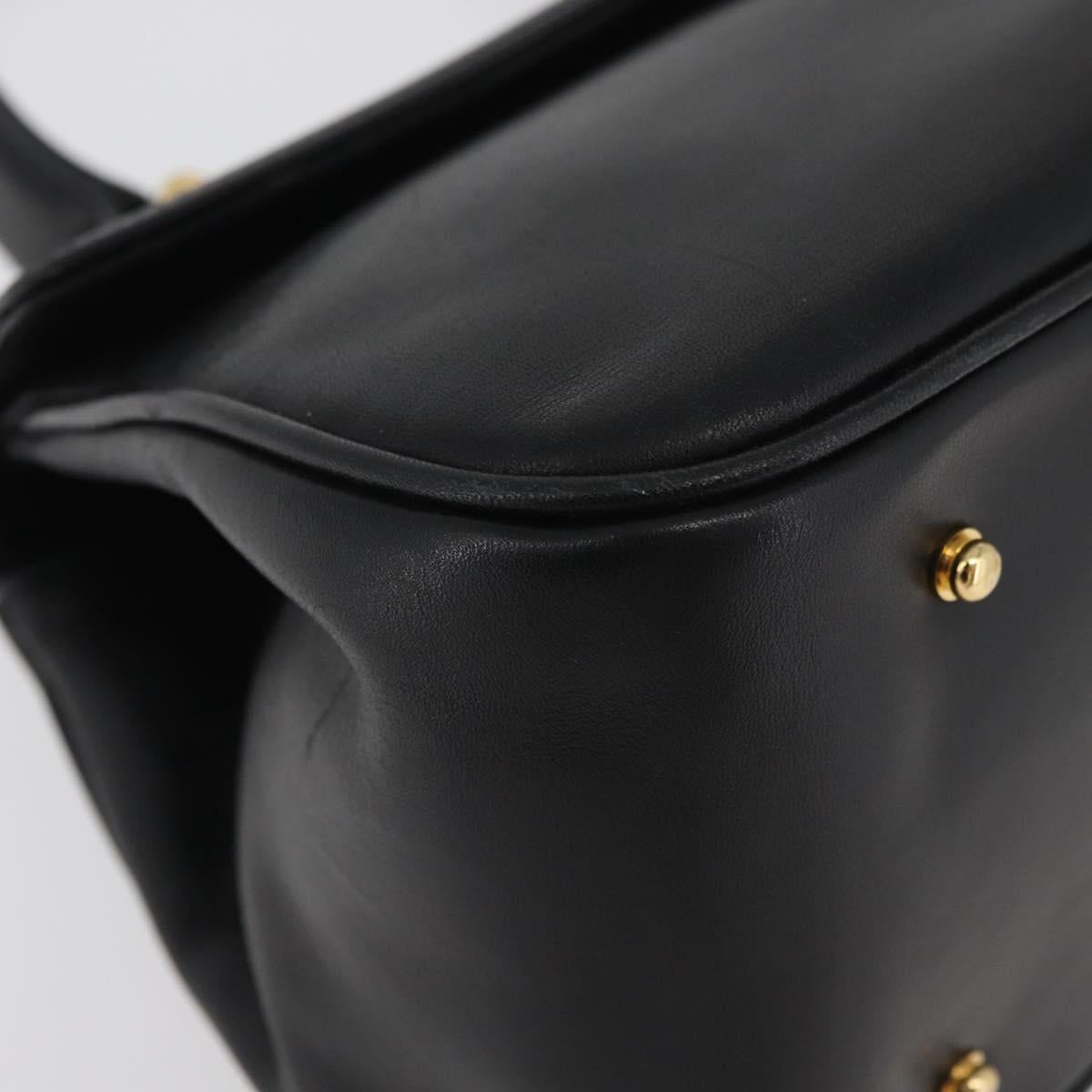 GIVENCHY Hand Bag Leather Black Gold Auth 178337A