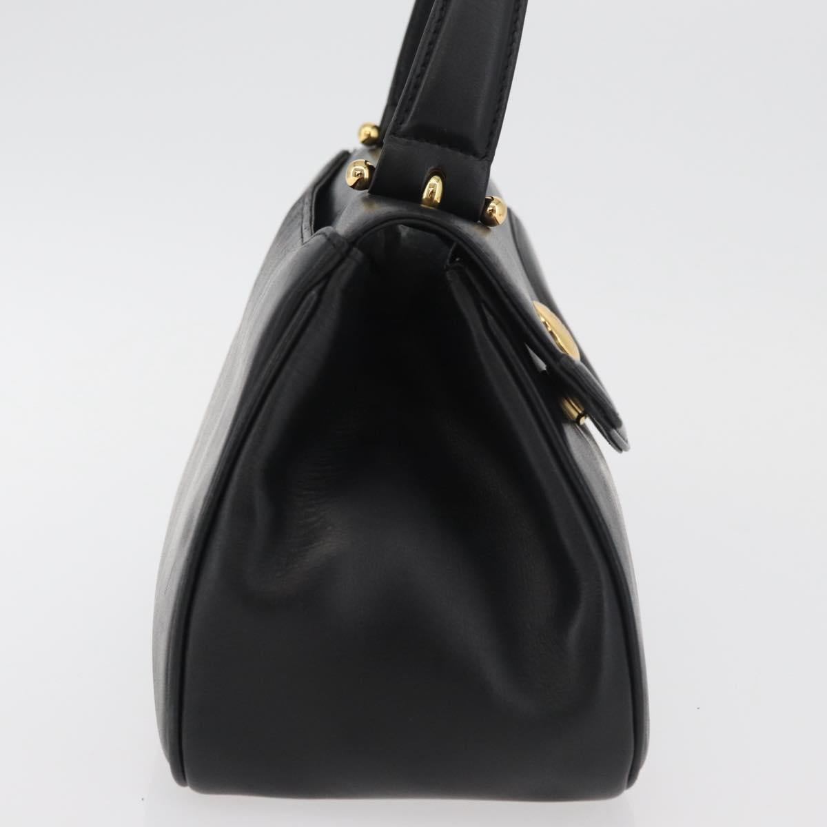 GIVENCHY Hand Bag Leather Black Gold Auth 178337A