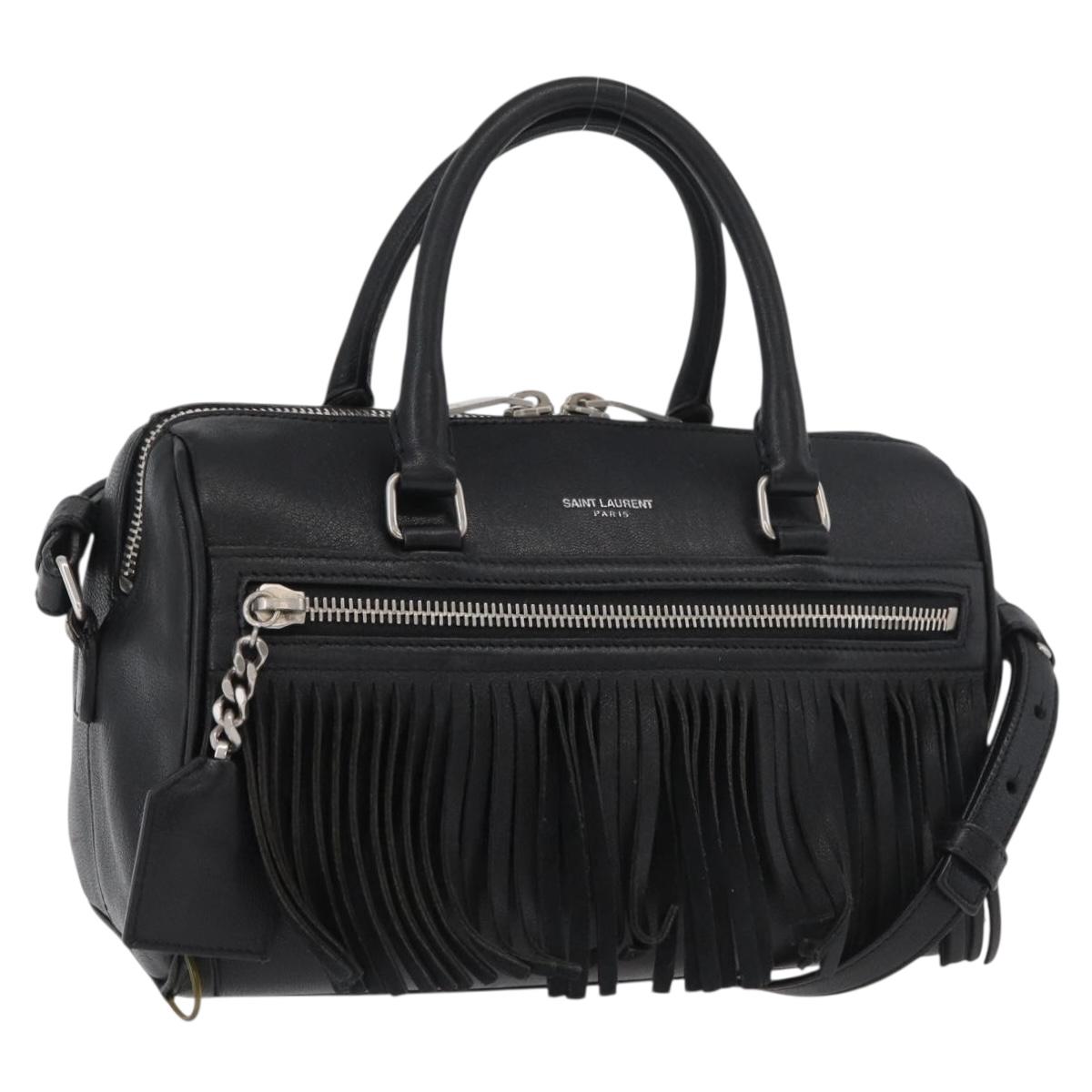 SAINT LAURENT Baby Duffel Hand Bag Leather 2way Black Silver Auth 178338
