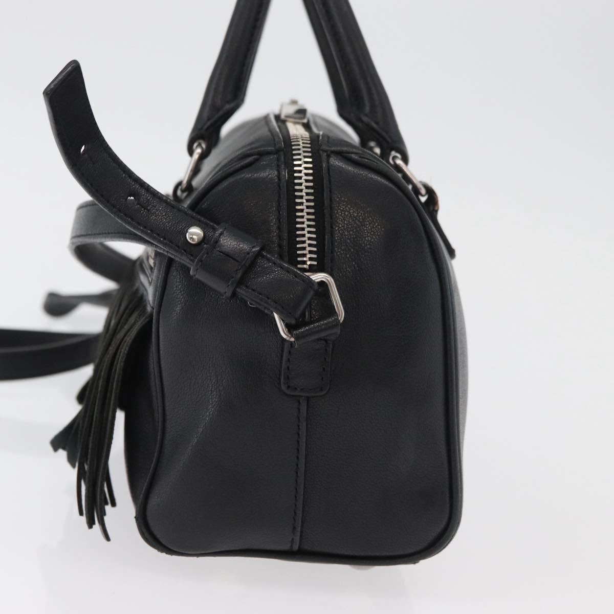 SAINT LAURENT Baby Duffel Hand Bag Leather 2way Black Silver Auth 178338