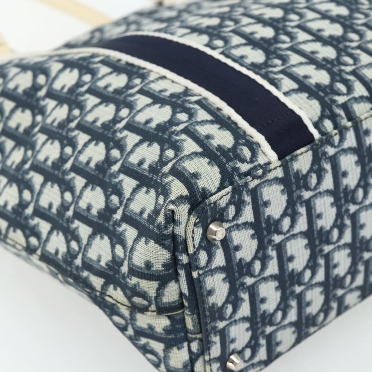 Christian Dior Trotter Canvas Tote Bag PVC Navy Silver Auth 178339