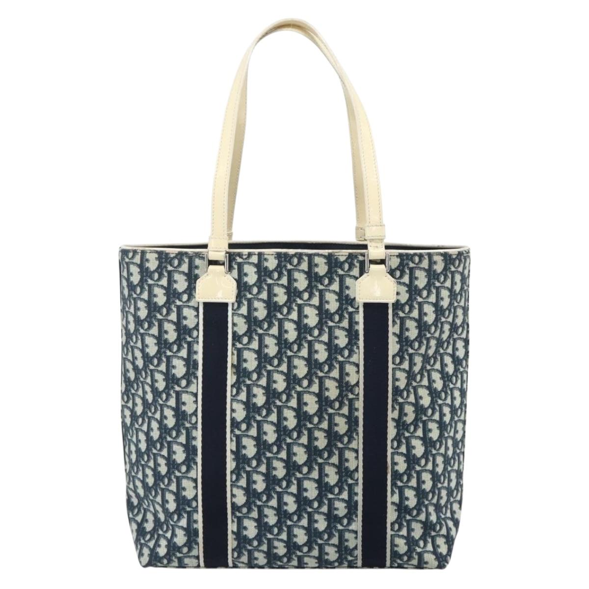 Christian Dior Trotter Canvas Tote Bag PVC Navy Silver Auth 178339